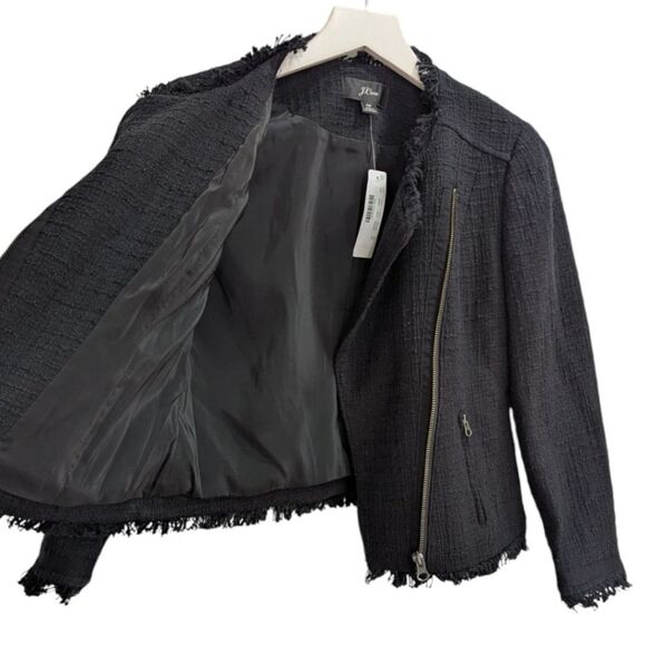 J.Crew Women's 0 Petite Tweed Motorcycle Jacket With Fringe E9927 in Black NWT - Picture 6 of 8